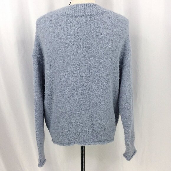 Altar'd State Sweater Womens Size XS Blue V-Neck Fuzzy Rolled Hem Cuffs Oversize - Picture 3 of 8